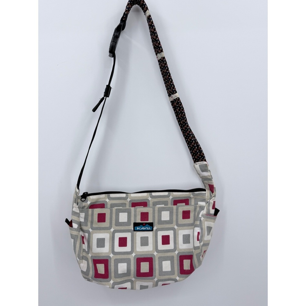 KAVU Zippit Crossbody Bag Medium Multicolor Geometric Retro Rope Strap